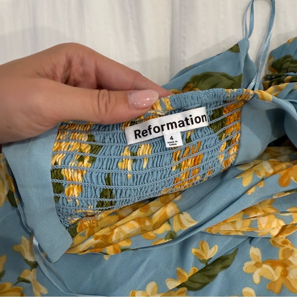 Reformation Cut Out Blue and Yellow Floral Dress - Picture 7 of 7
